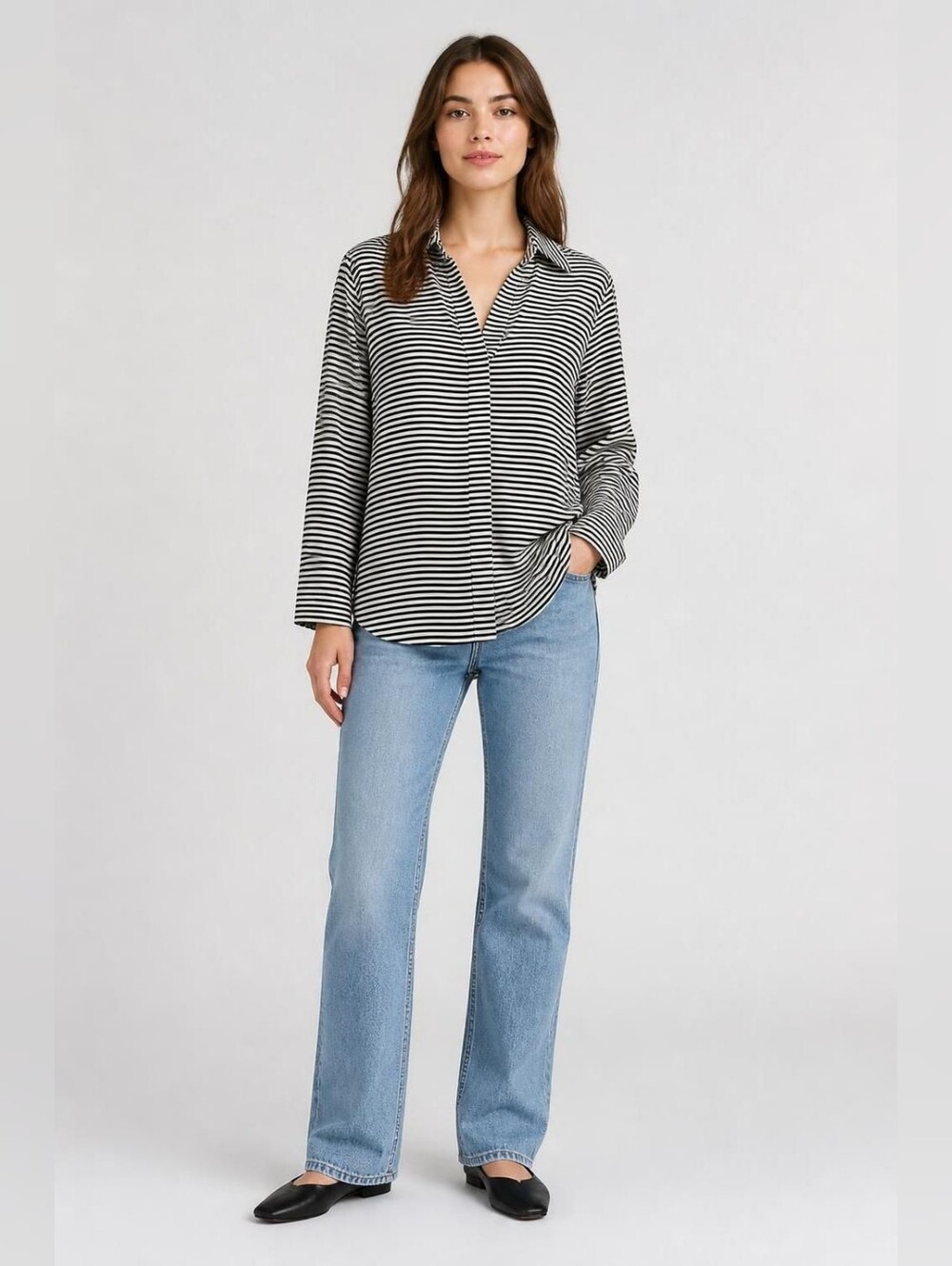 Sophie Max Large Black and White Vertical Stripe Blouse